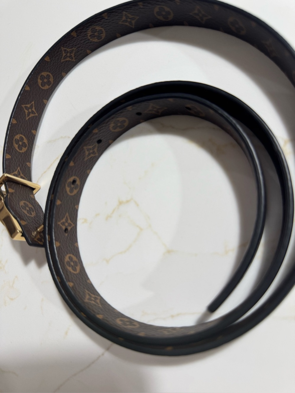 Louis Vuitton Black Leather Belt with Gold LV Signature Buckle - Picture 6 of 7